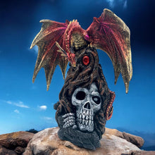 Laden Sie das Bild in den Galerie-Viewer, Gothic Ruby Dragon Statue with Skull and LED - Multi-Color Light Fantasy Ornament