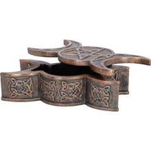Load image into Gallery viewer, Triple Moon Goddess Bronze Trinket Box 18.5cm - Celtic Wiccan Storage Decor