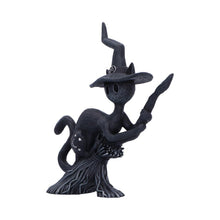 Laden Sie das Bild in den Galerie-Viewer, Bewitch Spell Cat Figurine Flying Wiccan kitty Broomstick Fantasy Halloween Altar