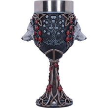Load image into Gallery viewer, Fantasy Gothic Wolf Goblet – Lisa Parker Celtic White Wolf Chalice with Fall Leaves