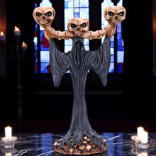 Laden Sie das Bild in den Galerie-Viewer, Gothic Reaper Skull Tea Light Holder Dark Candle Decor Bone Flame Altar Ornament