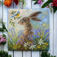 Load image into Gallery viewer, Serene Hare in Bluebells Ceramic Tile Judith Yates Spring Meadow Art Wall Art-OsirisTradingUK