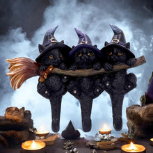 Load image into Gallery viewer, Black Cat Key Holder Witches Broomstick Wall Hook Gothic Decor Ornament Wiccan