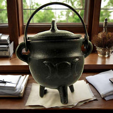 Load image into Gallery viewer, Triple Moon Cast Iron Cauldron 11cm | Pagan Witchcraft Wiccan Altar Tool