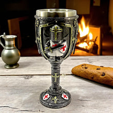 Load image into Gallery viewer, Medieval Knight Goblet with Shield and Sword Crusader Chalice Resin Fantasy Gift