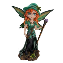 Laden Sie das Bild in den Galerie-Viewer, Forest Fairy Figurine with Baby Dragon & Staff Fantasy gothic Wiccan Ornament Decor
