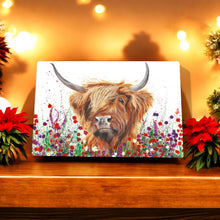 Load image into Gallery viewer, Jimmy Highland Cow Ceramic Art Tile by Pankhurst Gallery 30x20cm Wall Decor – Ready to Hang in Gift Box