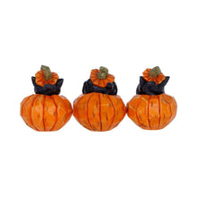 Load image into Gallery viewer, Black Cat Pumpkin Ornaments Set 3 See Hear Speak No Evil Gothic Halloween Figures