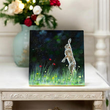 Load image into Gallery viewer, LONE DANCING HARE Ceramic Art Tile by Pankhurst Gallery 20x20 cm Ready to Hang Home Decor