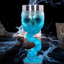 Laden Sie das Bild in den Galerie-Viewer, Clear Blue Skull Goblet Fantasy Cup Chalice Gothic & Occult Drinkware Ideal Gift