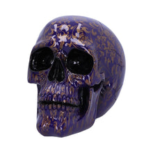 Laden Sie das Bild in den Galerie-Viewer, Gothic Indigo Skull Ornament Fantasy Figurine with Gold Patterns Romantic Art Decor Statue