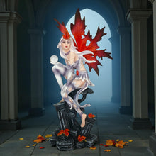 Load image into Gallery viewer, Dark Gothic Fairy Figurine Sitting on Plinth with Crystal Ball Fantasy Mystical Statue