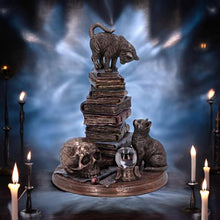 Load image into Gallery viewer, Feline Scholars Alchemy Bronze Figurine – Gothic Cats and Books Home Display