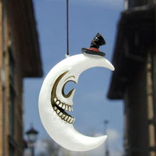 Load image into Gallery viewer, Skull Crescent Moon Hanging Ornament | Gothic Décor | Resin Skeleton Crescent Moon Decoration for Halloween & Occult Lovers – 23.5x15cm