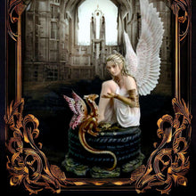 Load image into Gallery viewer, Angelic Gothic Fairy with Dragon Figurine, Mystical Statue Protector Decor, Enigmatic Sculpture, Mythical Companion Piece, Fantasy Art-OsirisTradingUK