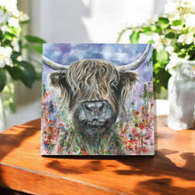 Load image into Gallery viewer, TEDDY HIGHLAND COW Ceramic Art Tile by Pankhurst Gallery 20X20 cm - Ready to Hang - Beautiful Gift