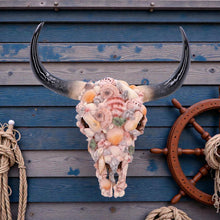 Load image into Gallery viewer, Seashell Bison Skull Ornament Coastal Gothic Decor Ocean Inspired Sculpture Art