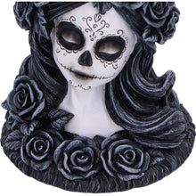Laden Sie das Bild in den Galerie-Viewer, Gothic Day of the Dead Skull Tea Light Holder Flor de Muerte Day of the Dead Bust
