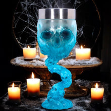 Laden Sie das Bild in den Galerie-Viewer, Clear Blue Skull Goblet Fantasy Cup Chalice Gothic & Occult Drinkware Ideal Gift