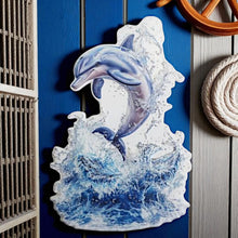 Laden Sie das Bild in den Galerie-Viewer, Dolphin Metal Wall Art | 3D Embossed Plaque | Marine Coastal Beach House Decoration