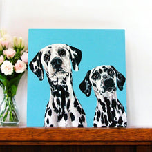 Load image into Gallery viewer, Brother & Sister Dalmatian Dogs Ceramic Art Tile by Victoria Coleman - 20x20 cm Wall Art Decor, Ready to Hang - Boxed Gift, Dog Lover's Home Decoration, Unique Pet Portrait Tile