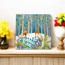 Load image into Gallery viewer, DEER STANDING IN THE WOODS Ceramic Art Tile by S. Jones 20x20 cm - Ready to Hang
