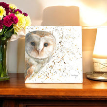 Load image into Gallery viewer, OLIVE OWL Ceramic Art Tile by Bree Merryn 20x20cm - Ready to Hang Wall Art with Gift Box
