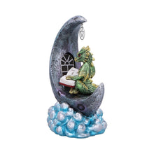 Laden Sie das Bild in den Galerie-Viewer, Mystical Green Dragon on Crescent Moon – LED Figurine Gothic Fantasy Decor