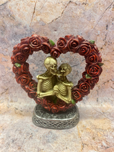 Load image into Gallery viewer, Eternal Love Skeleton Couple in Heart Rose Wreath, Gothic Romantic Figurine, Undying Affection Resin Statue, Love Beyond Life Ornament-OsirisTradingUK