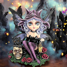 Laden Sie das Bild in den Galerie-Viewer, Gothic Fairy Figurine with Black Cat & Skull Witch Fantasy Ornament Pagan Wiccan Statue