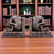 Load image into Gallery viewer, Celtic Skull Bookends Bronze Finish Decorative Shelf Decor Gothic Horror Ornaments