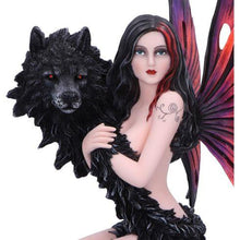 Load image into Gallery viewer, Shadow Spirit Fairy and Wolf Figurine 34.5cm - Handcrafted Resin Fantasy Decor