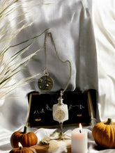 Load image into Gallery viewer, White Agate Reiki Pendulum with Cho Ku Rei Symbol & Moon Charm | Dowsing Divination Tool