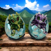 Load image into Gallery viewer, Dragon Hatchling Coin Banks 12cm - Mythical Baby Dragons in Crystal Egg Piggy Banks