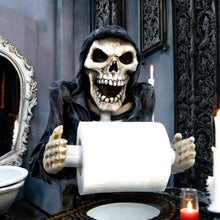 Laden Sie das Bild in den Galerie-Viewer, Gothic Skeleton Reaper Toilet Roll Holder Grim Bathroom Decor Unique Halloween Accessory