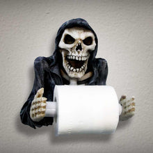 Laden Sie das Bild in den Galerie-Viewer, Gothic Skeleton Reaper Toilet Roll Holder Grim Bathroom Decor Unique Halloween Accessory