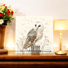 Load image into Gallery viewer, OSWALD Barn Owl Art Tile by Bree Merryn - Ceramic Wall Decor 20x20 cm Ready to Hang - Perfect Gift