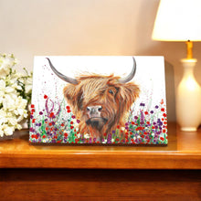 Load image into Gallery viewer, Jimmy Highland Cow Ceramic Art Tile by Pankhurst Gallery 30x20cm Wall Decor – Ready to Hang in Gift Box