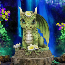 Load image into Gallery viewer, Green Baby Dragon Figurine 11.5cm – Cute Resin Fantasy Ornament with Flowers