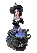 Load image into Gallery viewer, Fantasy Witch with Owl and Cauldron Figurine Cute Gothic Wiccan Ornament Gift