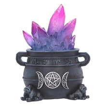 Load image into Gallery viewer, LED Quartz Crystal Cauldron Ornament | Wiccan Pentacle Resin Decor | Light-Up 12cm