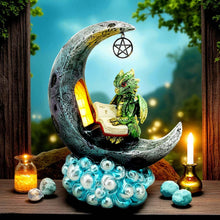 Laden Sie das Bild in den Galerie-Viewer, Mystical Green Dragon on Crescent Moon – LED Figurine Gothic Fantasy Decor