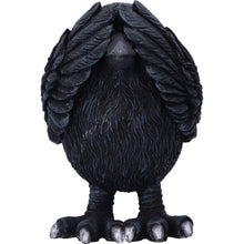 Laden Sie das Bild in den Galerie-Viewer, Three Wise Raven Figurines Gothic See No ,Hear No, Speak No Evil Ravens pagan
