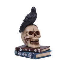 Laden Sie das Bild in den Galerie-Viewer, Gothic Raven perched Skull Figurine on Spell books Fantasy Occult Witchcraft Decor
