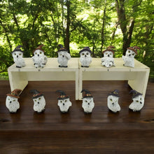 Load image into Gallery viewer, Magical White Owl Figurines Set – Witch Hat Owls 6.2cm – Fantasy & Halloween Decor