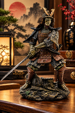 Load image into Gallery viewer, Samurai Warrior Figurine Japanese Soldier Statue Bronze Effect Oriental Decor