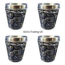 Load image into Gallery viewer, Medieval Knight Shot Glass Set of 4 Templar Themed Gothic Altar Drinkware 6cm