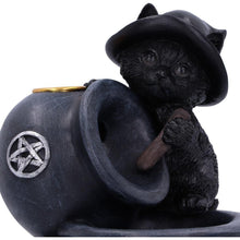 Load image into Gallery viewer, Familiar Brew Backflow Incense Burner 18cm - Black Cat Pentacle Cauldron Design