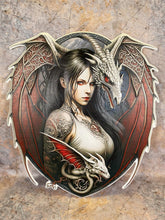 Laden Sie das Bild in den Galerie-Viewer, Queen of The Dragons Maiden and Her Dragon Companion Handcrafted Metal Plaque Man Cave Decoration Summer House Decor Garage Shed-OsirisTradingUK
