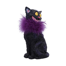 Load image into Gallery viewer, Furgus Black Cat Figurine with Purple Feather Boa – 19.5cm Gothic Decorative Ornament